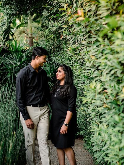 Another look from the same pre-wedding shoot, this time with a casual black dress. The makeup was versatile enough to work with multiple outfits, focusing on clean skin and defined eyes.