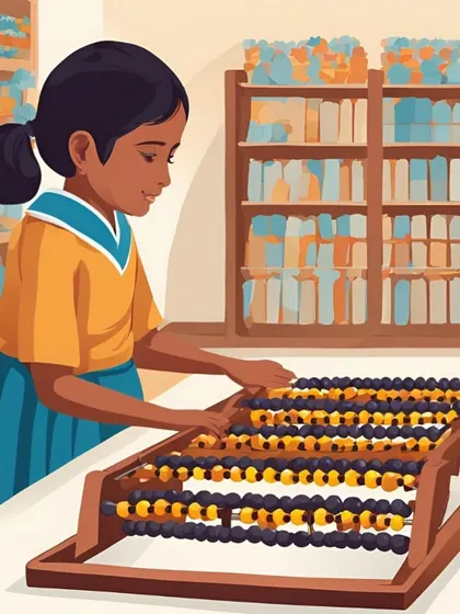 An illustration showing a child deeply engaged with a large abacus. This captures the sense of discovery and focus that our program inspires.