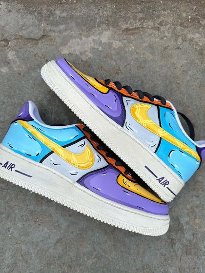 A top-down view of the Friends-themed custom AF1s. The sketchy style gives them a fun, hand-drawn feel.