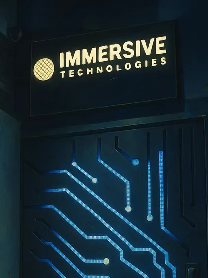 The illuminated sign at our Experience Center. This image, with its artistic, Ghibli-style edit, captures the creative and modern spirit of our brand.