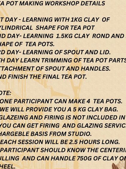 Here are the details for my 4-day teapot making workshop. It's an advanced course for those who want to improve their skills.