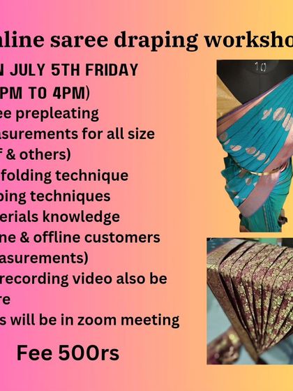 A flyer for a July workshop covering all the essential skills for both self-draping and professional services.