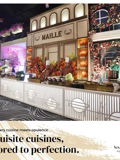 The "Maille" station, designed to evoke a classic European storefront. This is an example of how we build entire worlds around our culinary offerings.