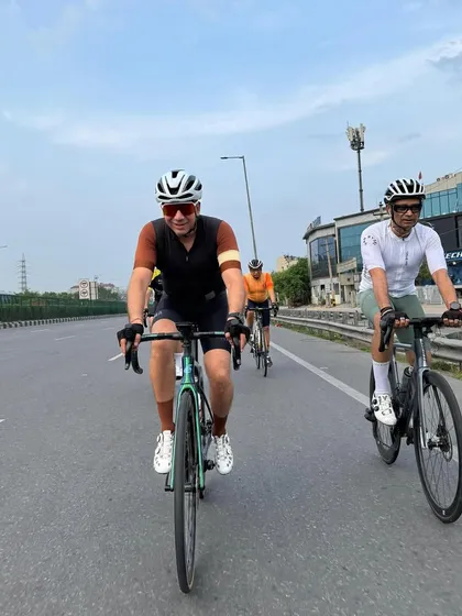 Two riders drafting off each other, a technique we practice to improve speed and efficiency.