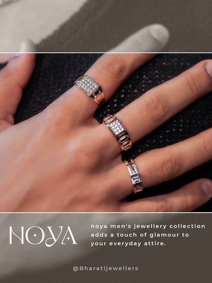 Elevate your style with the Noya men's collection. This image showcases a selection of our meticulously crafted diamond rings, designed to add a touch of glamour to your everyday attire.