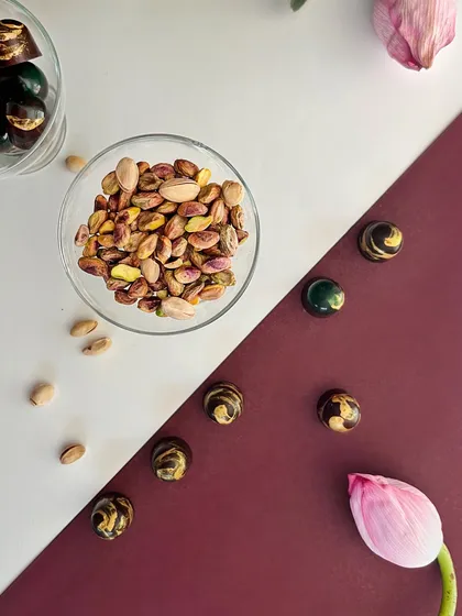 Celebrate Diwali with a sweet touch. My delicious, handcrafted bon bons are available in flavors like Chocolate Caramel, Saffron Crunch, and Pistachio Crunch.