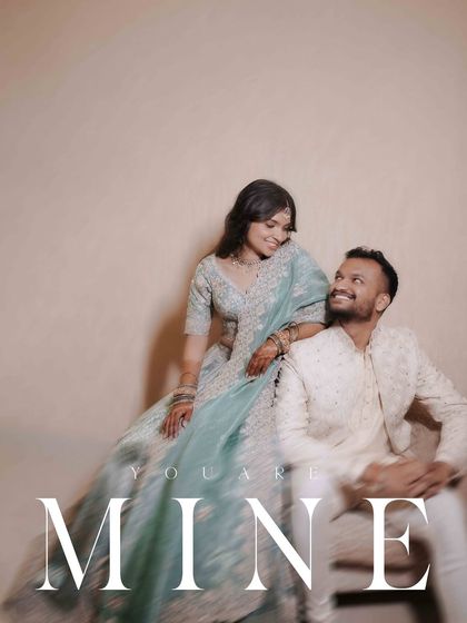 A beautiful portrait of the couple, with the bride looking lovingly at her partner. The simple text "You are Mine" adds a powerful, romantic statement.