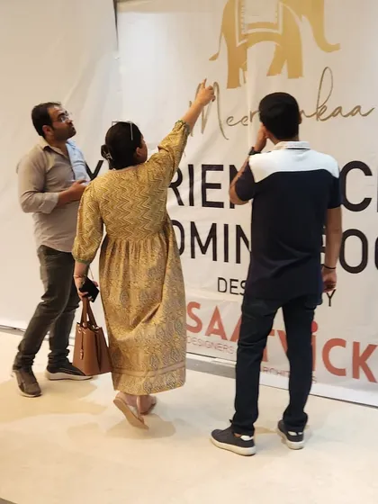 Our team on-site, reviewing the branding and design plans before the full execution begins. This collaborative process ensures every detail aligns with the client's vision from start to finish.