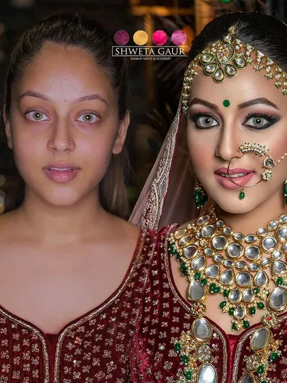 The power of professional makeup is in the details. This before-and-after shot highlights how we teach our students to master skin texture, color theory, and feature enhancement to create a perfect bridal canvas.