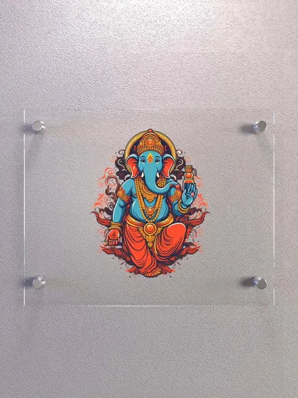 This Lord Ganesha print is a great example of how a smaller, transparent acrylic piece can add character to a space. The frameless mounting makes the colorful artwork appear as if it's floating on the wall.
