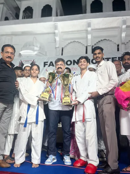Our champions, Taran and Shifa, being felicitated by Dr. Jitendra Awhad sir after their victory. It's a great feeling when our students' hard work is recognized by esteemed personalities.