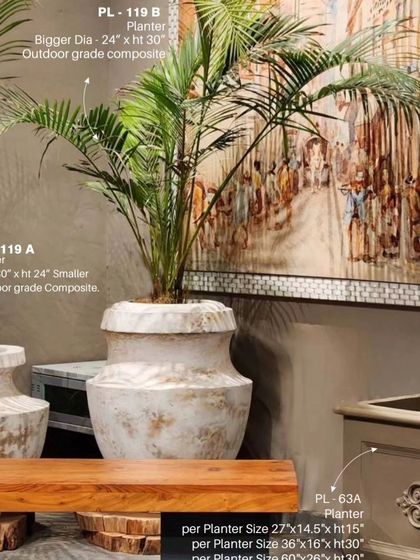 Large, antique-finish composite planters that provide a grand and established look to any space.