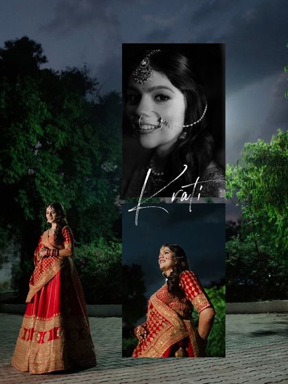 A collage of bridal portraits, mixing a full-length shot with more intimate black and white close-ups, telling a multifaceted story of the bride.