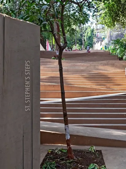 The entrance to St. Stephen's Steps, clearly marked and inviting. The design focuses on creating a sense of place and identity, transforming a simple staircase into a landmark destination.