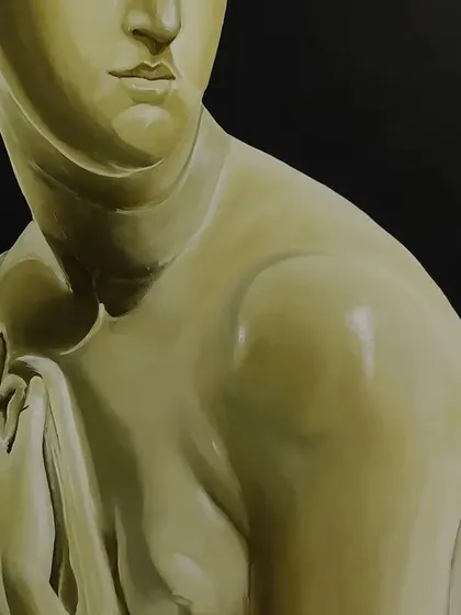 Another detail view, this time of the shoulder and neck area, showing how light reflects off the painted surface to create a sense of volume.