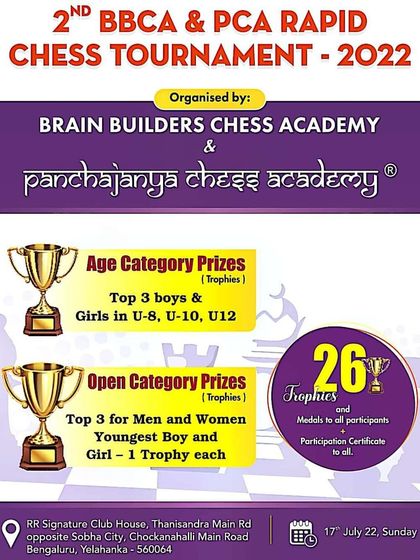 Details of the 2nd BBCA & PCA Rapid Chess Tournament, a collaboration with Brain Builders Chess Academy. I frequently partner with other organizations to promote chess at the grassroots level.