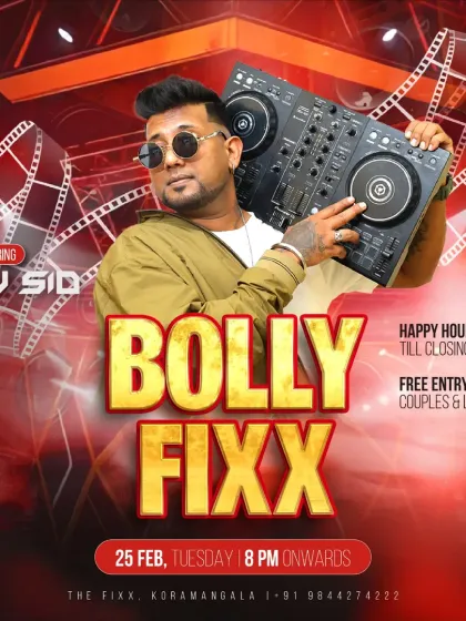 The 'Bolly Fixx' nights are a staple. This flyer captures the high-energy Bollywood party vibe I bring every week.
