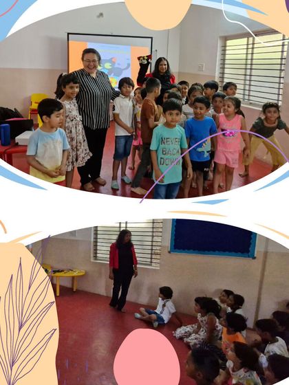 Here you can see the group dynamic of our storytelling time. The children are gathered together, sharing a common experience and building social connections as they journey through the story.