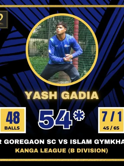 Yash Gadia with a match-winning unbeaten 54 in the Kanga League B Division.