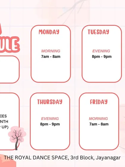 Here is the complete schedule for my ladies-only Zumba and Step-Up classes in Jayanagar. You can see the timings for morning and evening batches, along with the monthly fee, making it easy to plan your fitness routine.