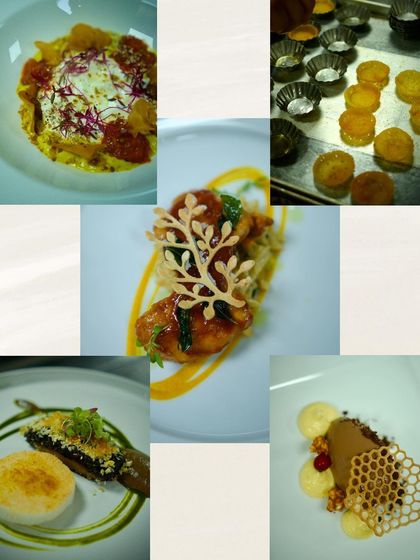 Another collage from the 'Modern Luxury' dinner, highlighting the intricate plating and diverse ingredients used across the multi-course meal.