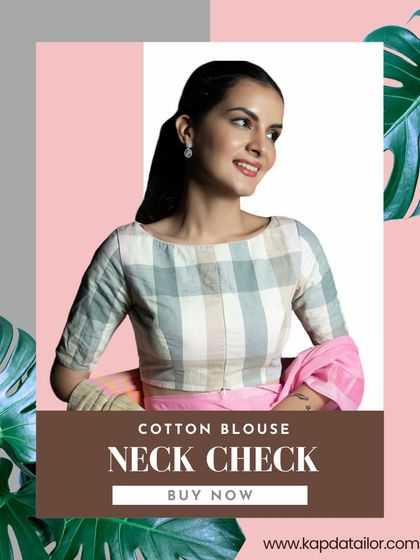 Our Neck Check cotton blouse is perfect for beating the heat in style. This graphic highlights its cool, chic, and breathable qualities, making it a summer essential.