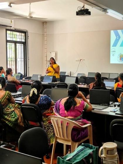 A wide view of the computer lab during my workshop, where participants get to apply the concepts we discuss in real time.