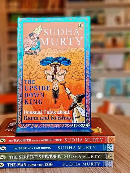Sudha Murty's mythology series, including 'The Upside-Down King', retells unusual tales about Rama and Krishna for young readers.