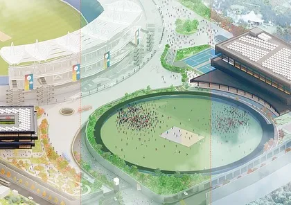This aerial view shows the masterplan for the MCA International Clubhouse in Pune. My goal was to create a holistic campus experience, integrating a cricket stadium, practice pitches, and club facilities into the natural landscape, demonstrating how large-scale planning can foster both sport and community.
