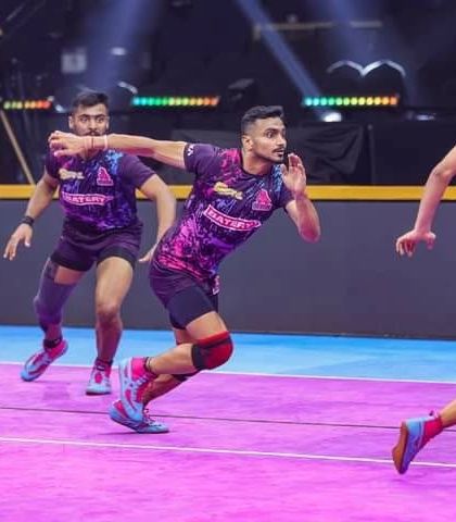 One of our players, Akshay Soni, during a Pro Kabaddi League match, showing the pathway from our club to the professional stage.