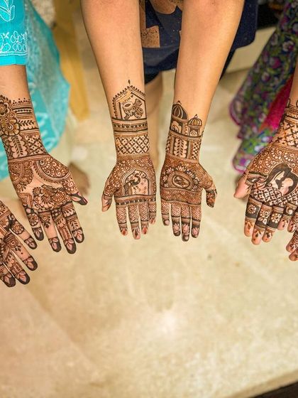 More beautiful hands from a single mehendi party. This shows the range of styles I can create in one event, catering to everyone's tastes.
