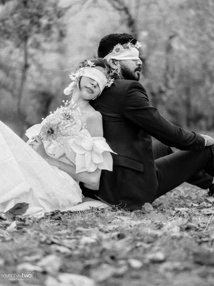 Back to back, yet completely connected. This artistic shot from their blindfolded series in Kashmir speaks of partnership and the quiet strength found in each other's presence.