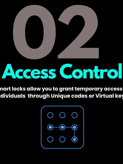 Next is advanced access control. I can set up temporary access for guests or service providers using unique codes or virtual keys, so you never have to hide a key under the mat again.