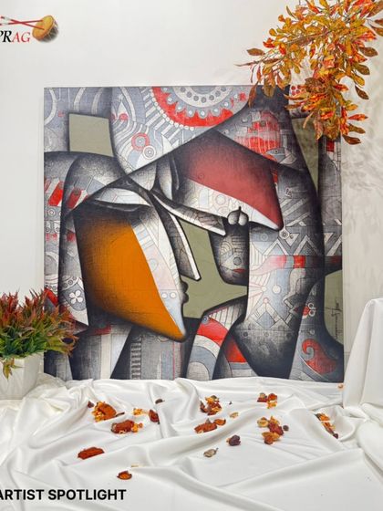 An artist spotlight on Jagannath Paul's work, staged beautifully to emphasize its emotional depth and striking composition.