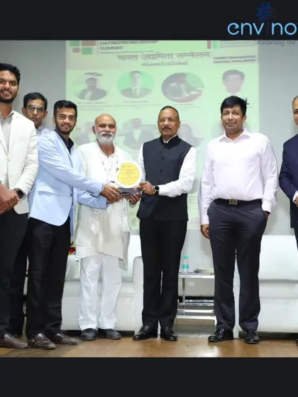 Our team receiving the Bharat Entrepreneur Award on stage. We are grateful to the Entrepreneurs Association of India for this prestigious honor.