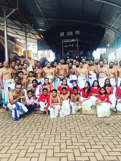 Our Kalavadhyam family after a successful performance at the sacred Kollur Mookambika Temple.