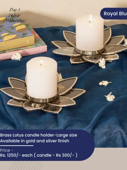 My brass lotus candle holders, available in gold and silver, are perfect for adding a serene glow to your Navratri evenings.
