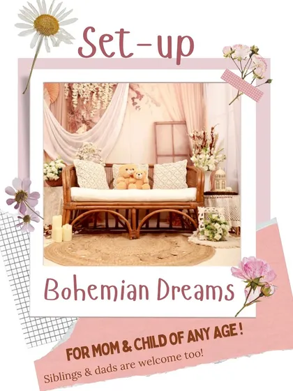 The official poster for my 'Bohemian Dreams' Mother's Day mini-session, perfect for moms and children of any age.