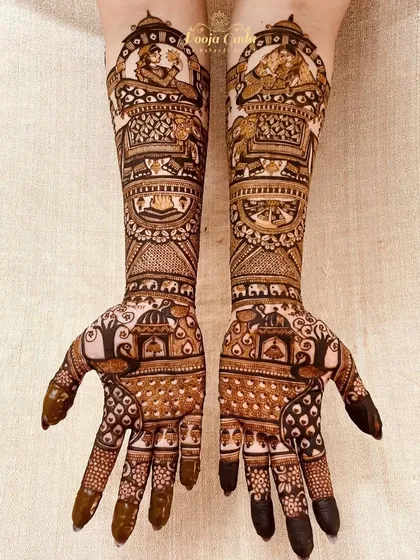A gorgeous bridal design for a South Indian bride, featuring traditional temple-style architecture and intricate patterns that reflect her cultural heritage.
