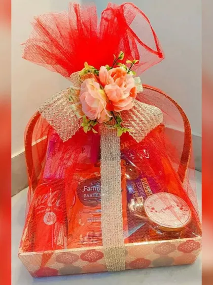My Sweet and Savory basket, a wholesome mix of namkeen, soft drinks, chocolates, and healthy snacks, perfect for Diwali.