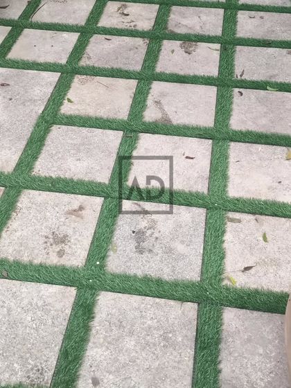 A close-up of the paver and grass combination. This design is great for walkways, patios, or driveways, adding a touch of green to hardscaped areas.