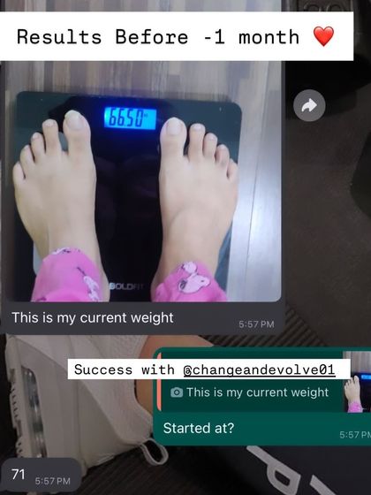 From 71 kg to 66.5 kg in one month. This client saw great results with our hormonal balance and elimination diet plan, tackling issues like PCOD, PCOS, and thyroid.