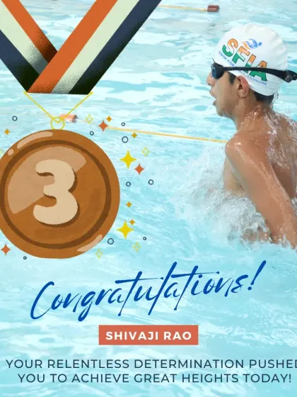 Shivaji Rao showing his bronze medal form. His determination is an inspiration to his teammates.