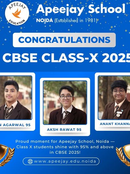 We commend Aahan Agarwal (95%), Aksh Rawat (95%), and Anant Khanna (95%) for their hard work and excellent results in the Class 10 CBSE board examinations.