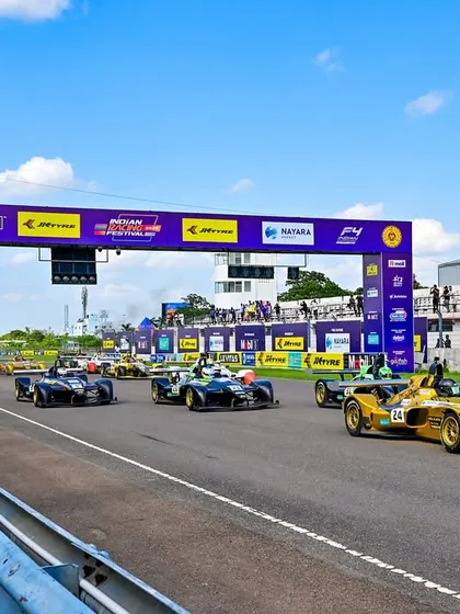 The race begins at the Indian Racing Festival at the Madras International Circuit. We are responsible for the complete event infrastructure, including the starting grid and track-side setups.