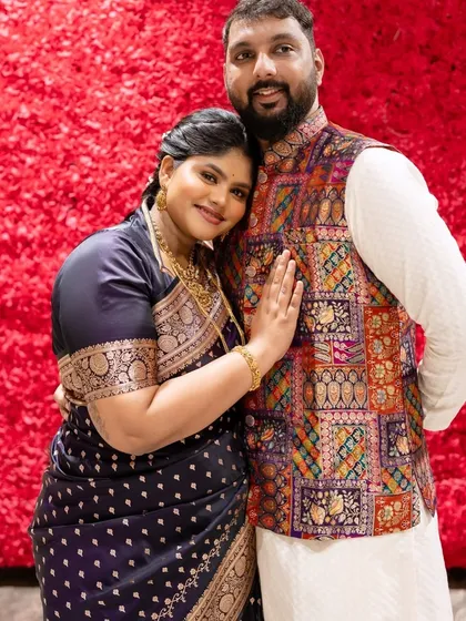 A lovely couple shot from the naming ceremony. Her makeup is subtle and glowing, designed to look beautiful in photos and last through the event.