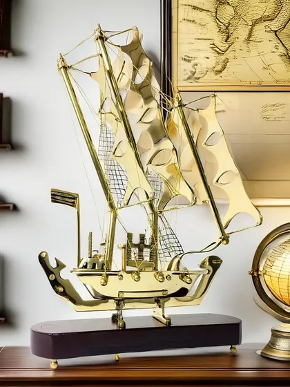 Our handcrafted metal ship model rests on a solid wooden base, evoking a sense of journey and ambition. This detailed showpiece is an excellent corporate gift for leaders and partners, symbolizing progress and exploration.