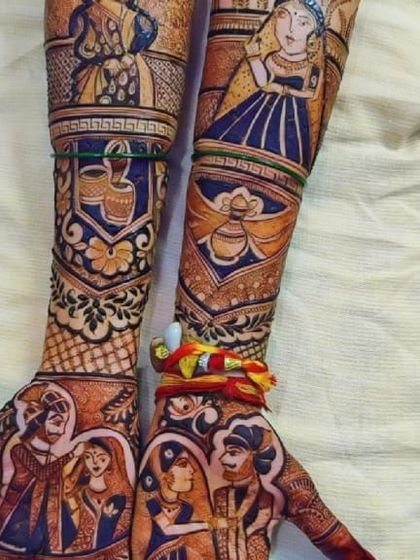 A colorful design with blue and yellow highlights, showing how I can add a modern twist to traditional portraits and motifs.