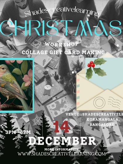 The official poster for our Christmas collage gift card making workshop. We host seasonal events that provide a fun, creative outlet for holidays and special occasions.