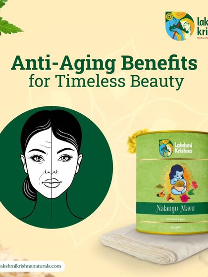 A duplicate of image 89, this graphic also emphasizes the anti-aging benefits of our traditional Nalangu Maavu, helping to maintain timeless beauty through natural ingredients.
